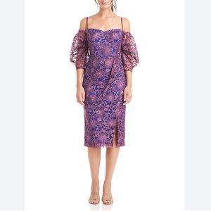 JS Collections Demi Dress Size 14 Women Floral Embroidered Mesh Off Shoulder